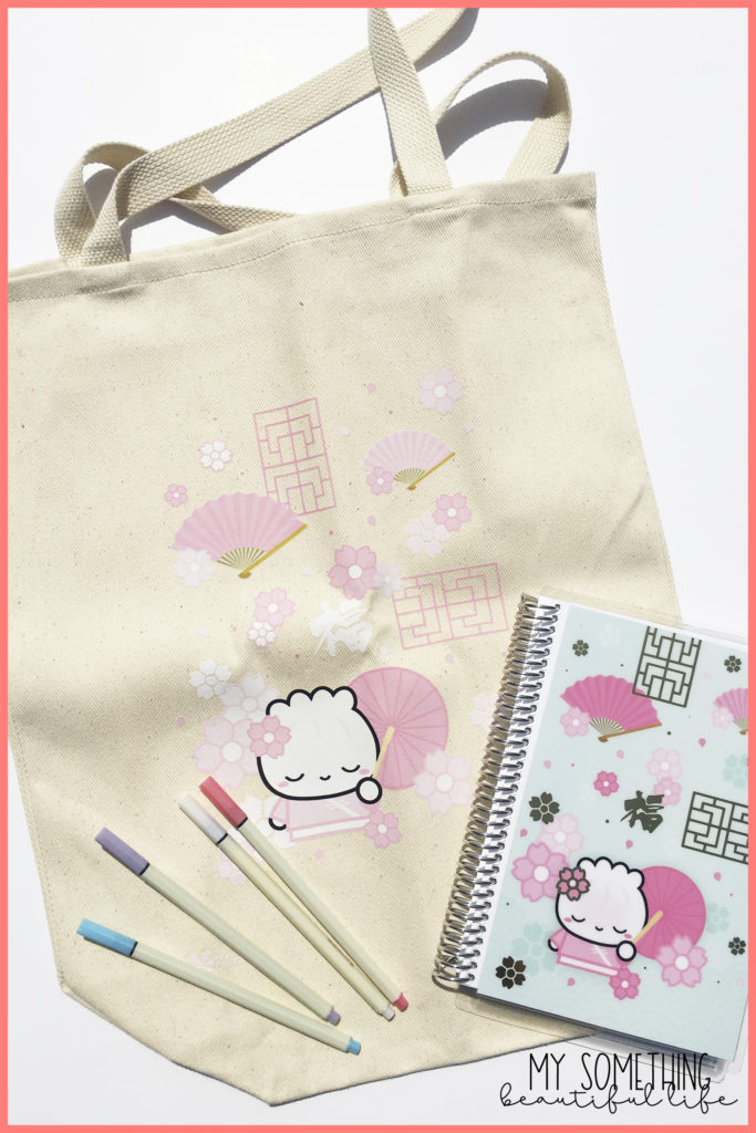 tote bag, planner and markers