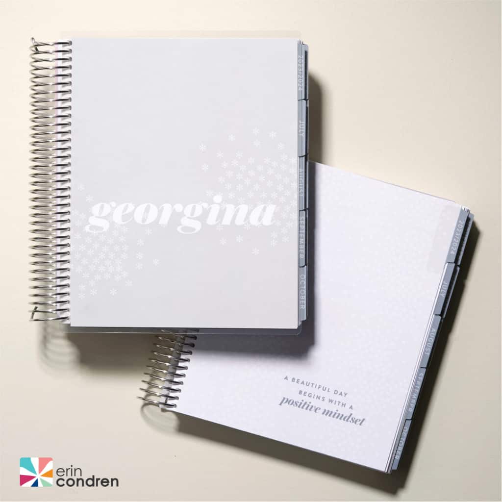 image of two erin condren lifeplanners in canvas design, stacked on each other
