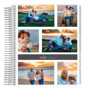 planner with family photos on cover