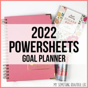 2022 Powersheets Goal Planner with pink planner in the background
